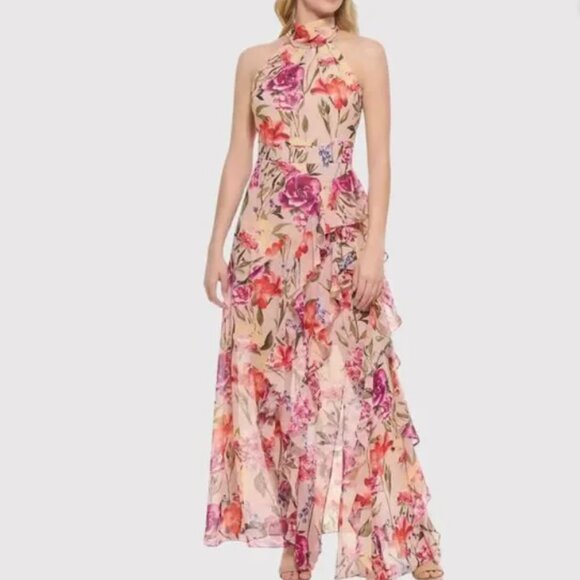 Eliza J Womens Dress Floral Halter Maxi Ruffle Size 16 - Picture 3 of 9